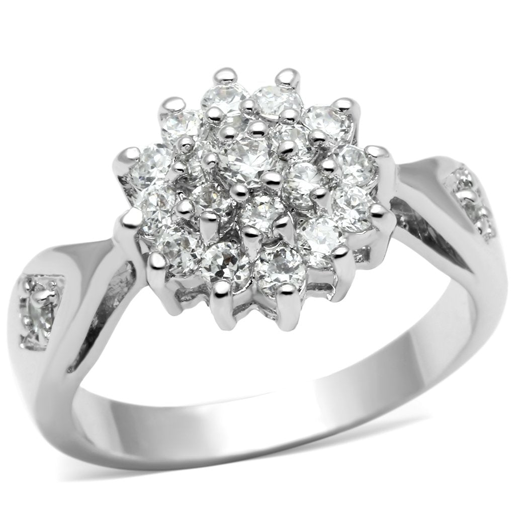 JCE278 Rhodium Brass Ring with AAA Grade CZ  in Clear