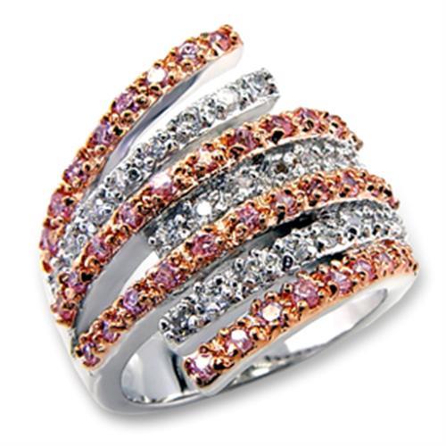 JCE207 Rose Gold + Rhodium Brass Ring with AAA Grade CZ  in Rose