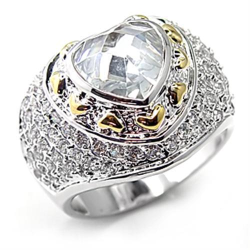 JCE066 Reverse Two-Tone Brass Ring with AAA Grade CZ  in Clear