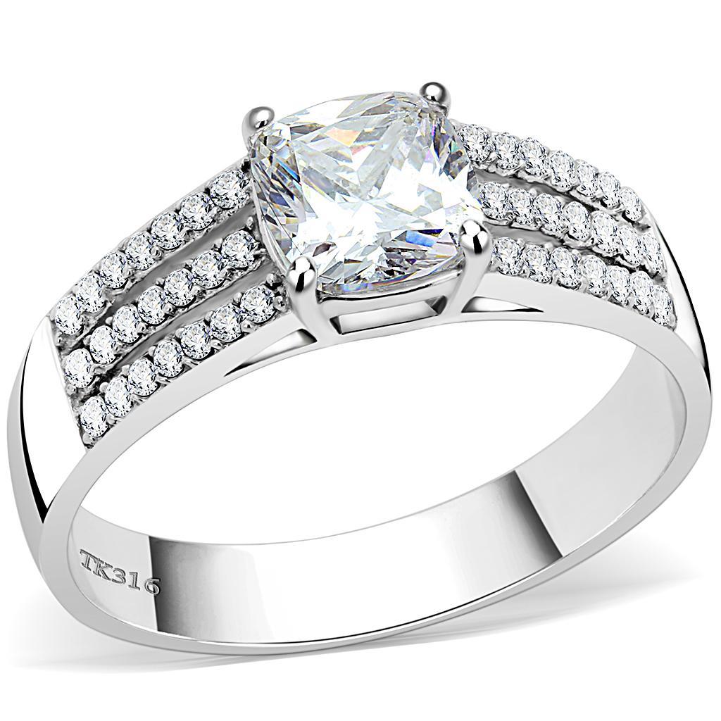 JCE020 High polished (no plating) Stainless Steel Ring with Cubic  in Clear