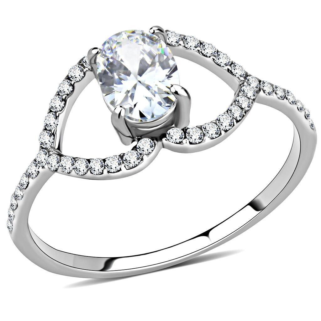 JCE137 High polished (no plating) Stainless Steel Ring with AAA Grade CZ  in Clear