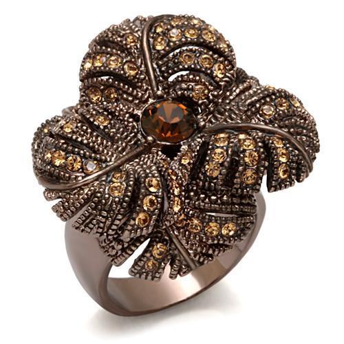 JCE1655 Chocolate Gold Brass Ring with Top Grade Crystal  in Smoked Quartz
