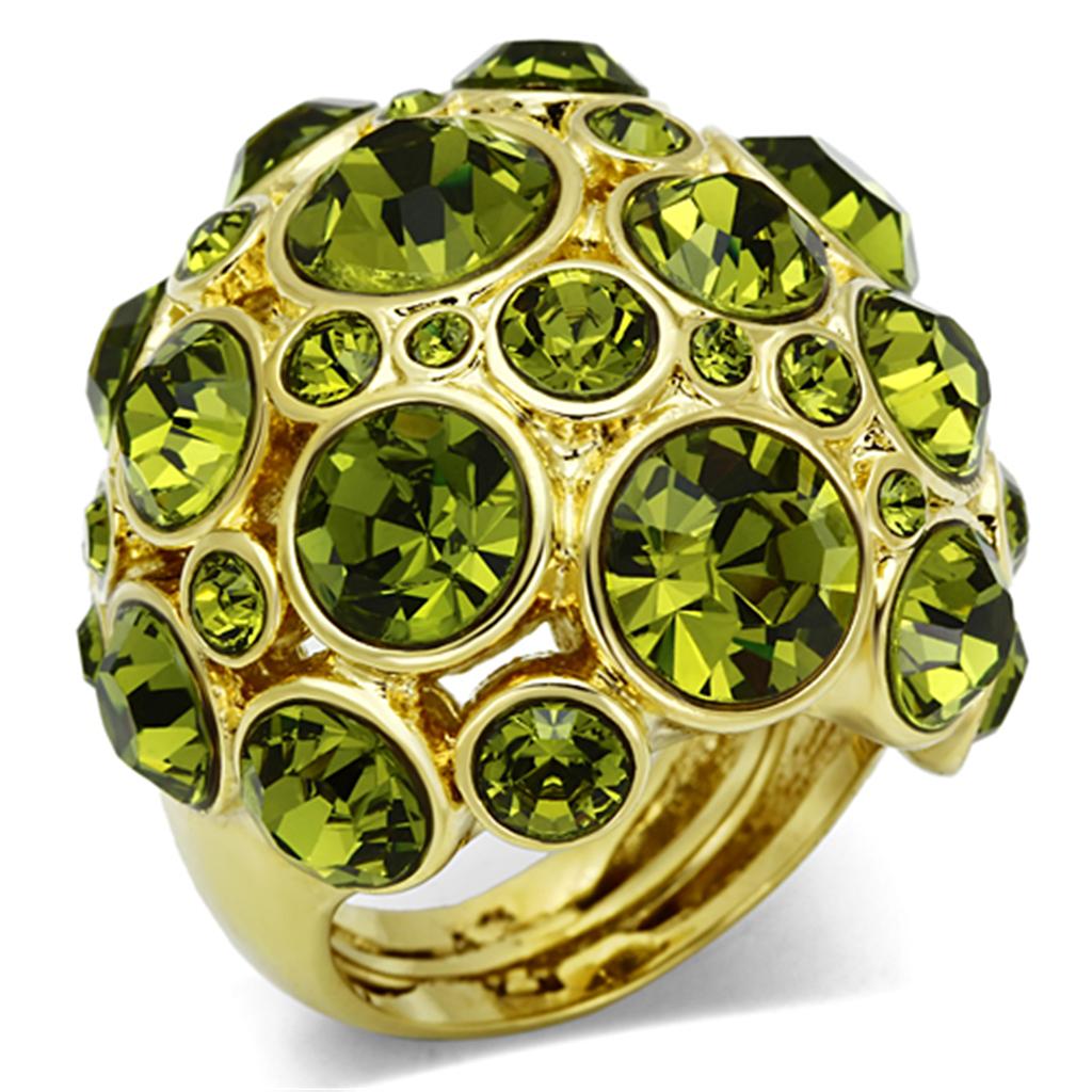 JCE2544 Gold Brass Ring with Top Grade Crystal  in Olivine color