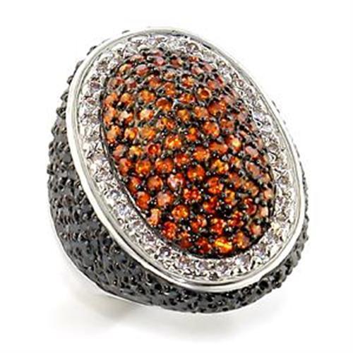 JCEA577 Rhodium + Ruthenium Brass Ring with AAA Grade CZ  in Multi Color