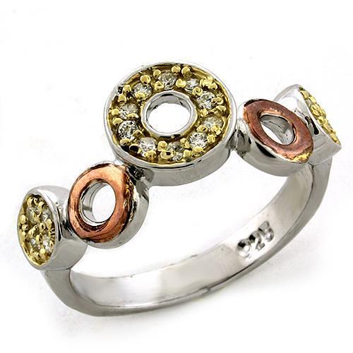 JCEAS1204 Gold+Rhodium 925 Sterling Silver Ring with AAA Grade CZ  in Clear