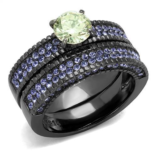 JCE2672 IP Light Black  (IP Gun) Stainless Steel Ring with AAA Grade CZ  in Apple Green color