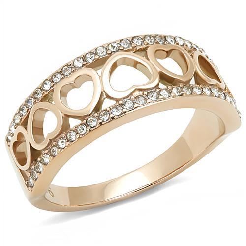 JCE3194 IP Rose Gold(Ion Plating) Stainless Steel Ring with Top Grade Crystal  in Clear