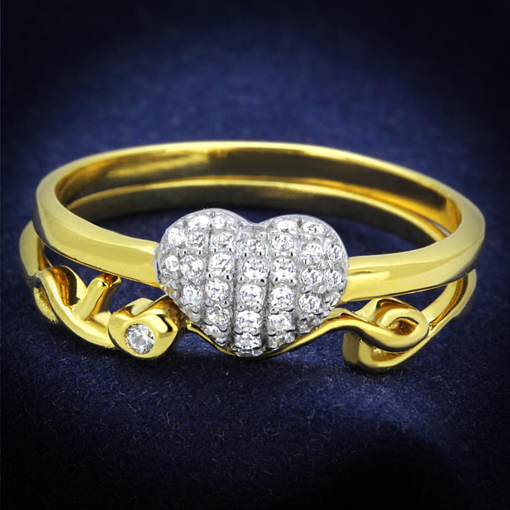 JCE311 Gold+Rhodium 925 Sterling Silver Ring with AAA Grade CZ  in Clear
