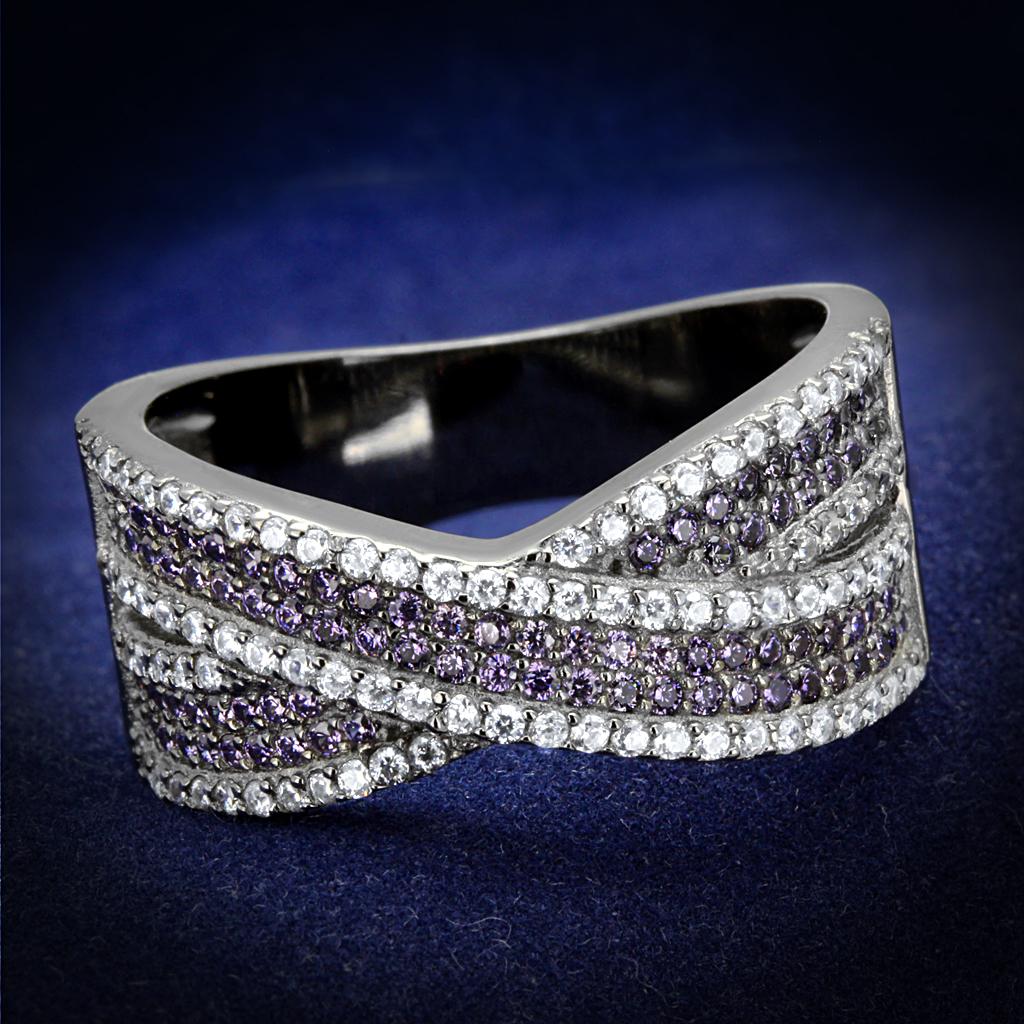 JCE522 Ruthenium 925 Sterling Silver Ring with AAA Grade CZ  in Amethyst